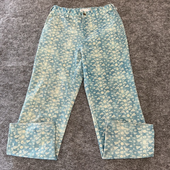 Sundae School Denim - Sundae School Streetwear Hype Blue and Cream Floral Wide Patterned Pants Size M